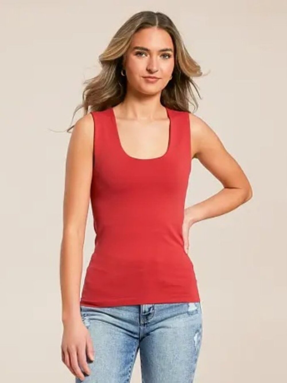 BKE Core Coral Red Orange Stretch Fitted Tank Top S/M
